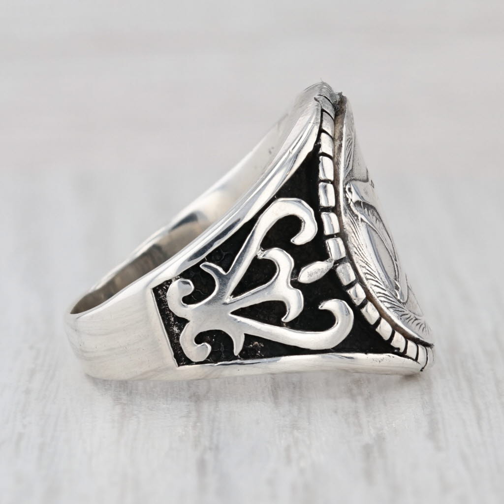 Howling Wolf Coin Ring Sterling Silver Size 13 Biker Ring