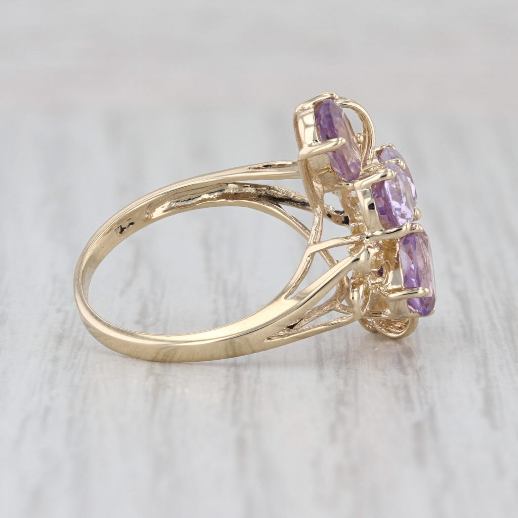 3.50ctw Amethyst Cluster Ring 10k Yellow Gold Size 7 Cocktal