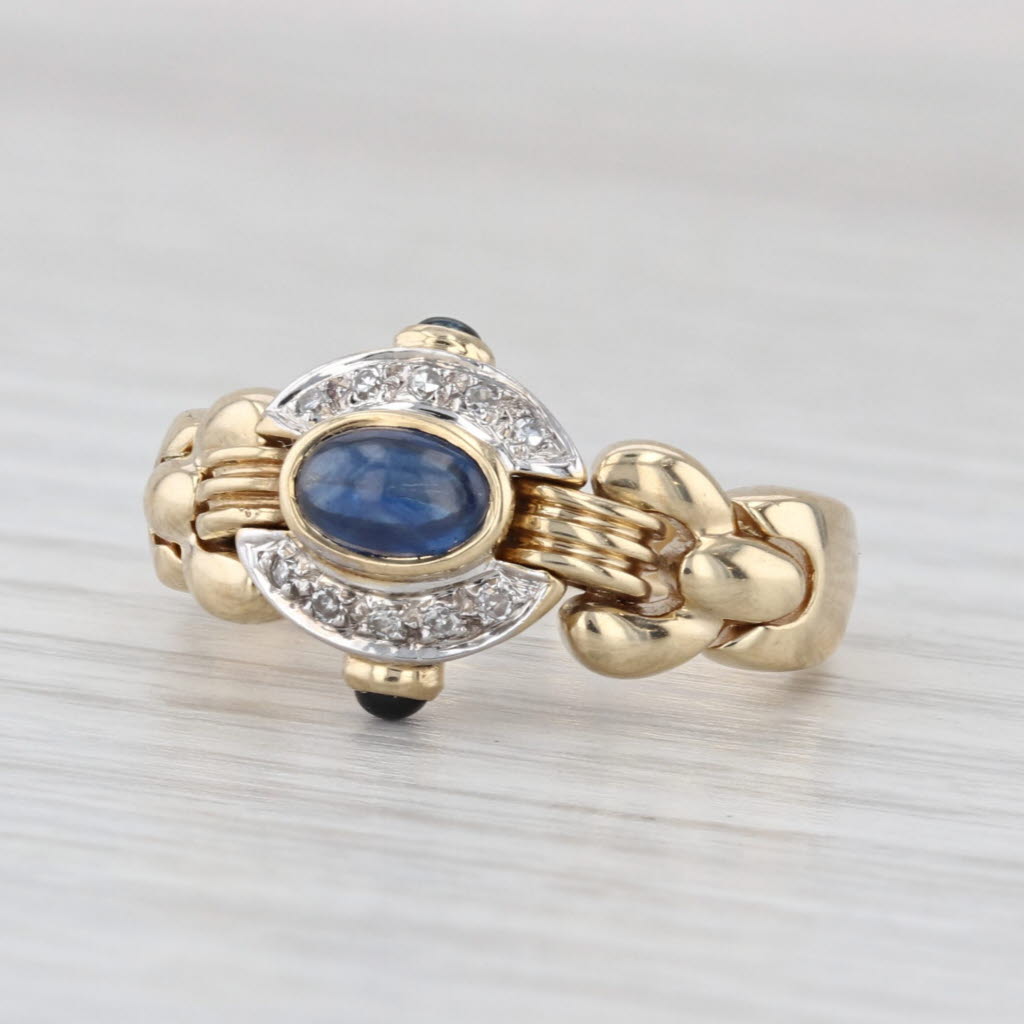 Blue Sapphire Diamond Ring 14k Yellow Gold Size 6.5 Flexible Top