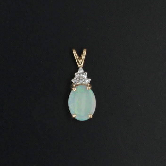 Opal Diamond Teardrop Pendant 14k Yellow Gold