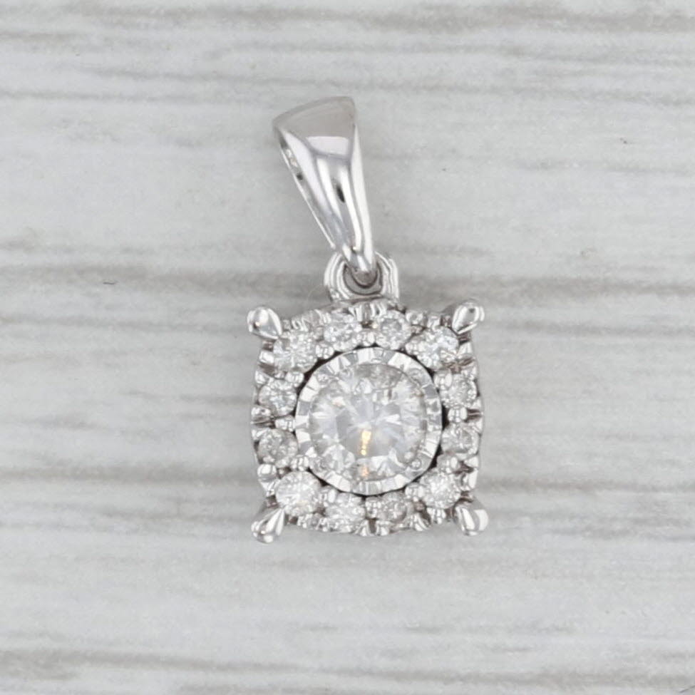 0.24ctw Diamond Halo Pendant 10k White Gold Small Drop