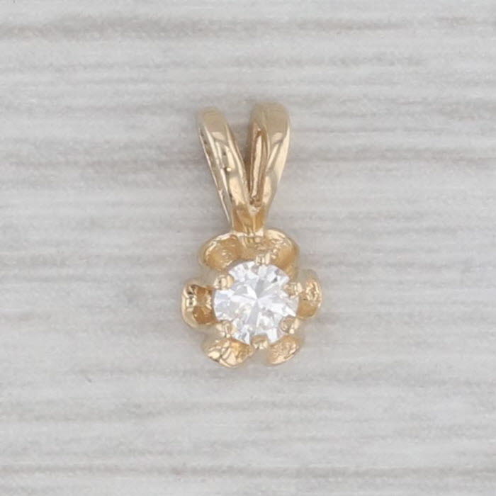 Gray Tiny Diamond Solitaire Pendant 14k Yellow Gold Round Brilliant