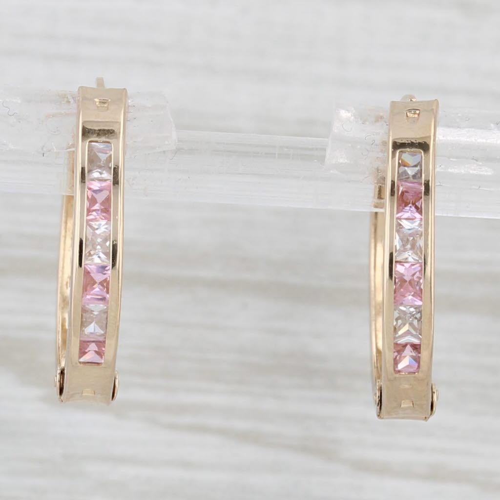 Light Gray 0.48ctw Pink & White Cubic Zirconia Hoop Earrings 14k Yellow Gold Round Hoops