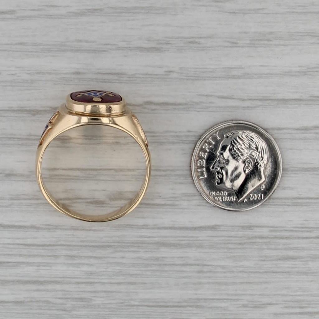 Masonic Blue Lodge Square Compass Signet Ring 10k Gold Lab Created Ruby