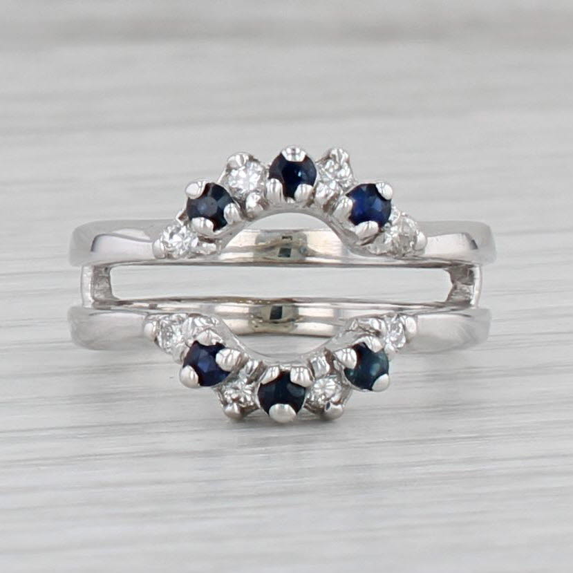 Gray 0.46ctw Blue Sapphire Diamond Ring Jacket Guard 14k White Gold Size 5.5 Wrap