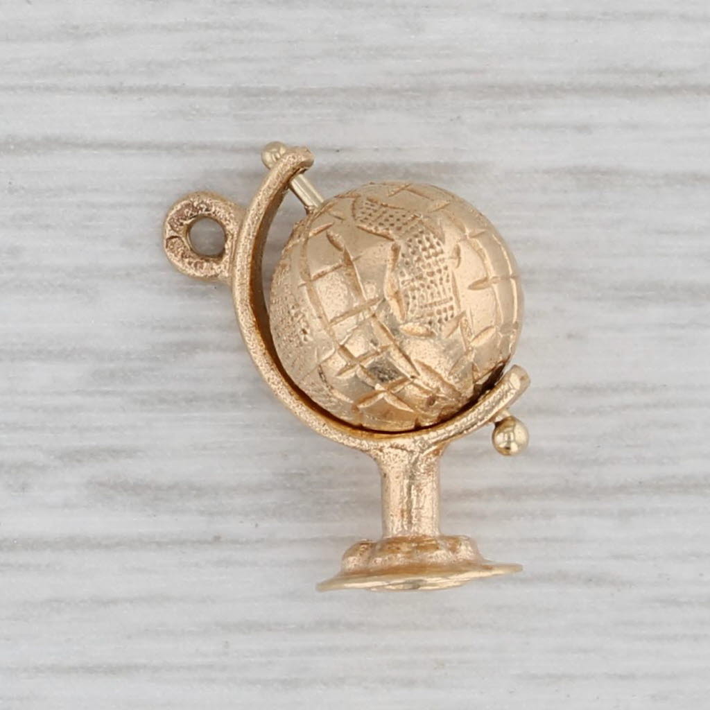 Gray Small Vintage Spinning Globe Charm 14k Yellow Gold Pendant