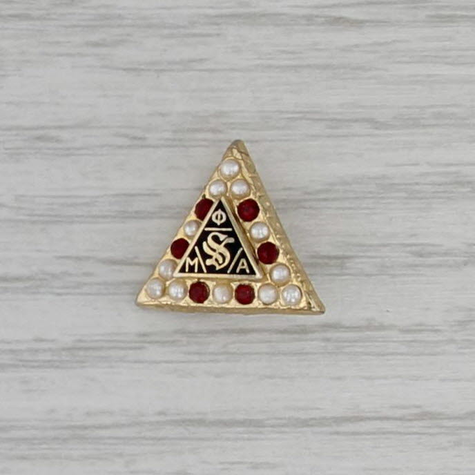 Phi Mu Alpha Badge Sinfonia Music Fraternity Pin Imitation Pearls & Garnets