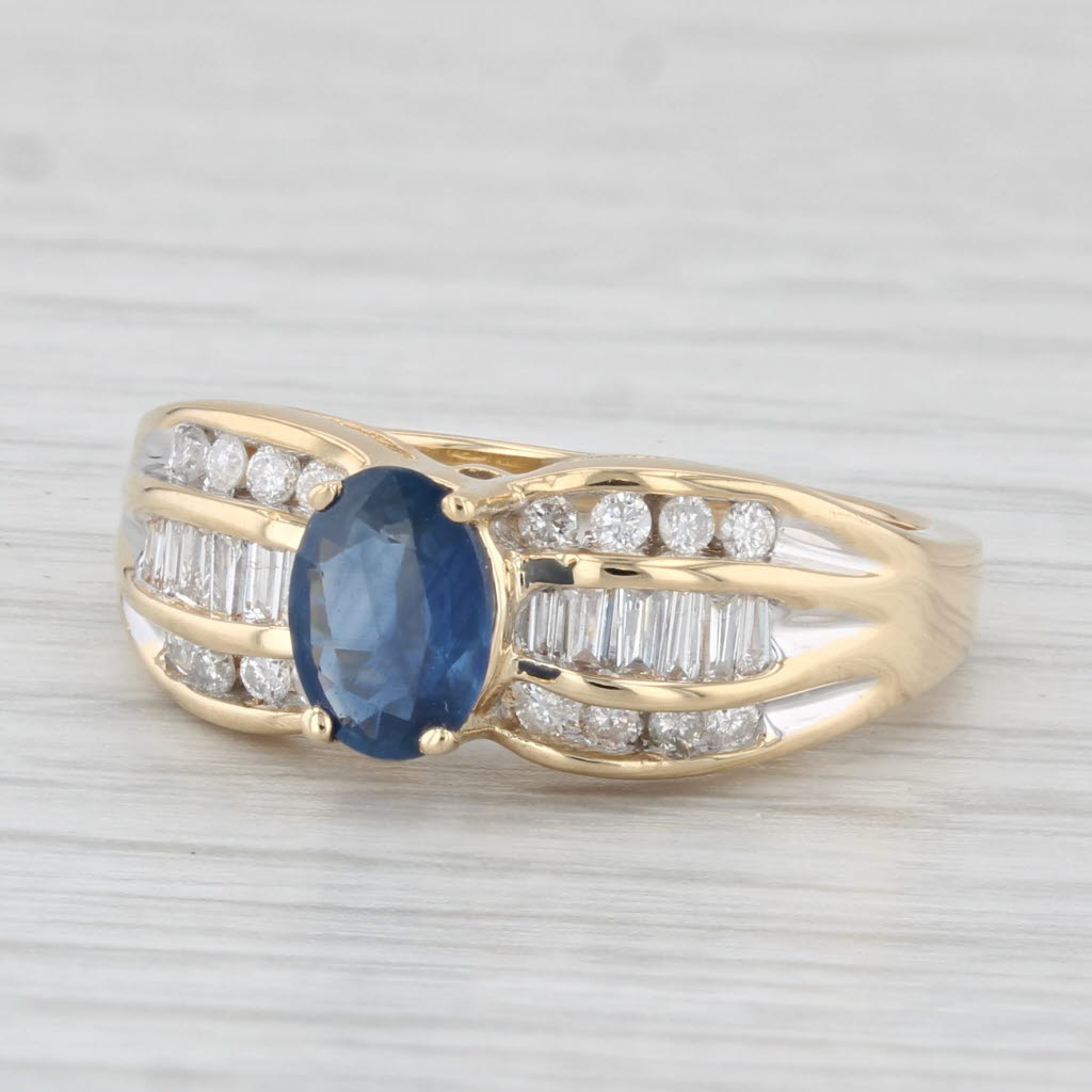 Light Gray 1.21ctw Oval Blue Sapphire Diamond Ring 18k Yellow Gold Size 6.5