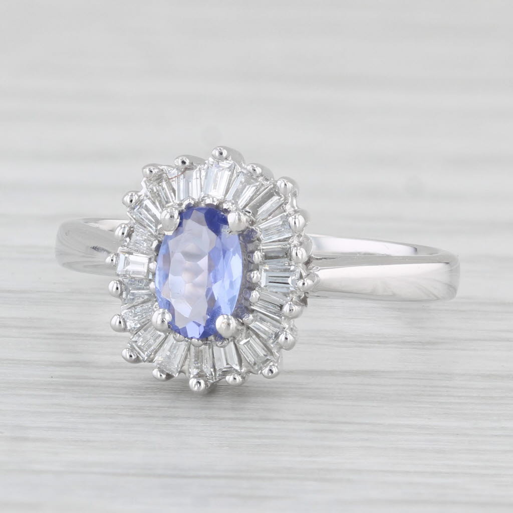 Light Gray 0.67ctw Oval Tanzanite Diamond Halo Ring 14k White Gold Size 6 Engagement