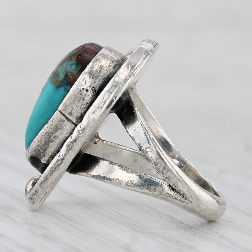 Light Gray Large Native American Turquoise Feather Ring Sterling Silver Size 6 Statement