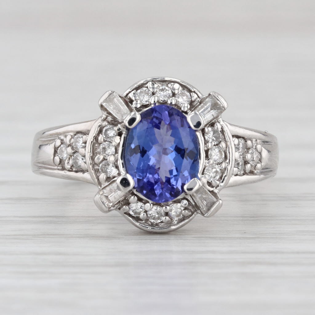 1.42ctw Oval Tanzanite Diamond Halo Ring 14k White Gold Size 6 Engagement