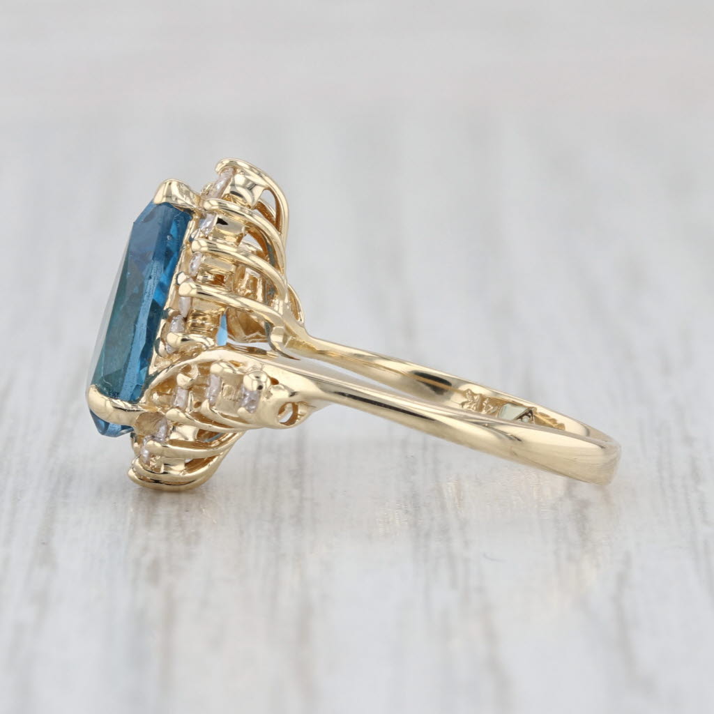 4ctw Pear Blue Topaz Halo Bypass Ring 14k Yellow Gold Size 6.75