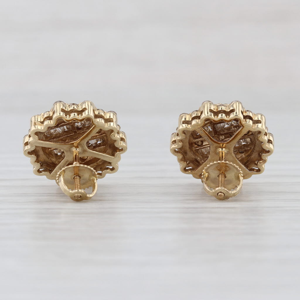1.81ctw Diamond Flower Statement Stud Earrings 10k Yellow Gold Screw Back Studs