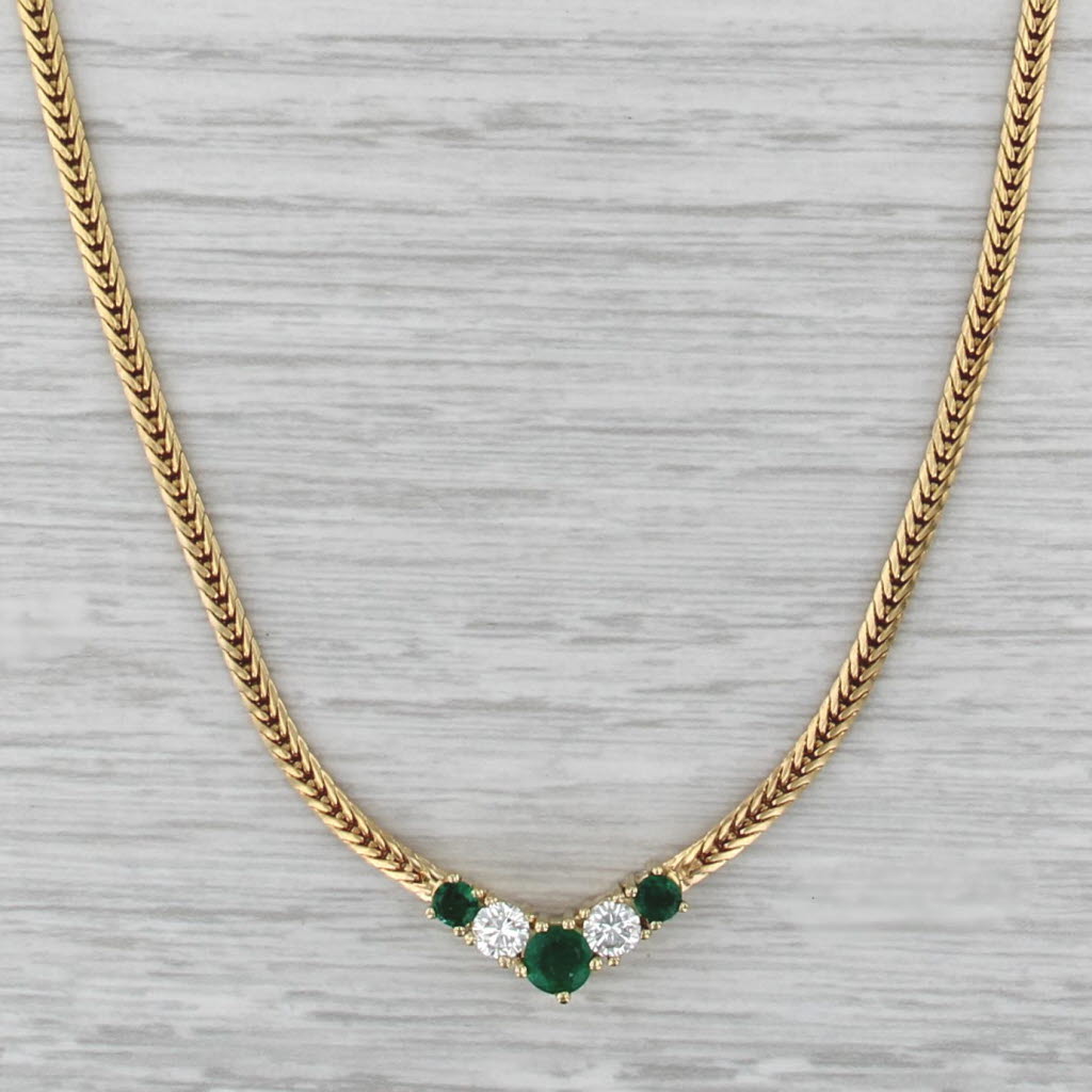 0.97ctw Emerald Diamond V Necklace 18k Yellow Gold 18.5" Chevron Chain
