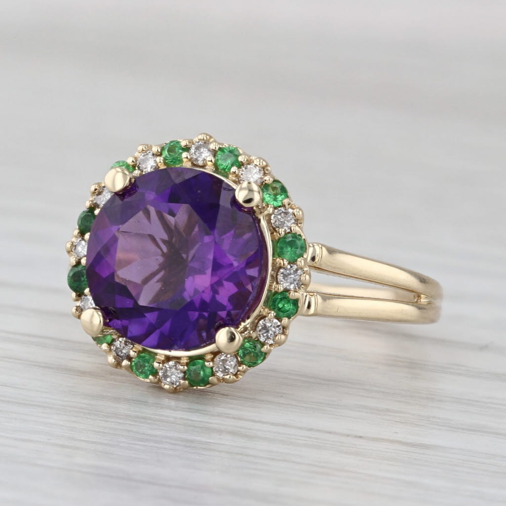 3.90ctw Amethyst Diamond Tsavorite Halo Ring 14k Yellow Gold Size 7.25