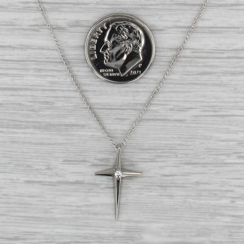 Diamond Accented Cross Pendant Necklace 14k White Gold 16.75" Curb Chain