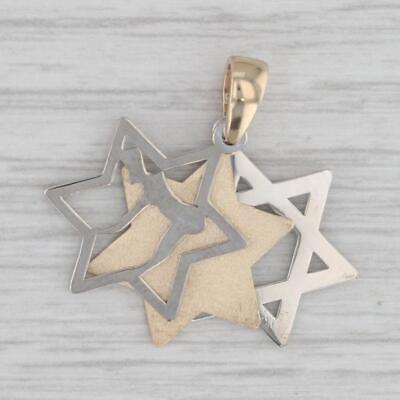 Gray Hebrew Star of David Chai Pendant 14k Yellow White Gold Moves Judaica Reversable