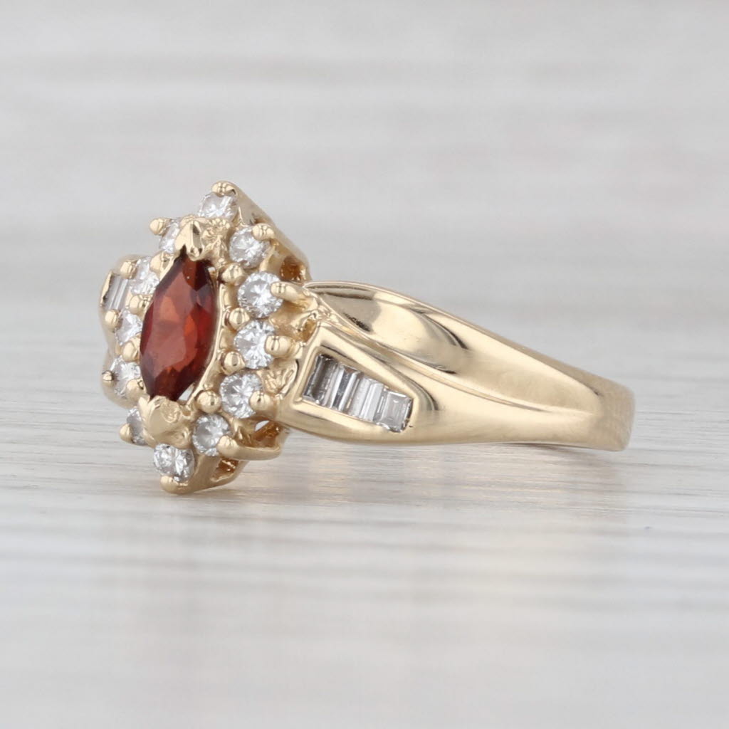 Light Gray 0.70ctw Marquise Garnet Diamond Halo Ring 14k Yellow Gold Size 7-7.25