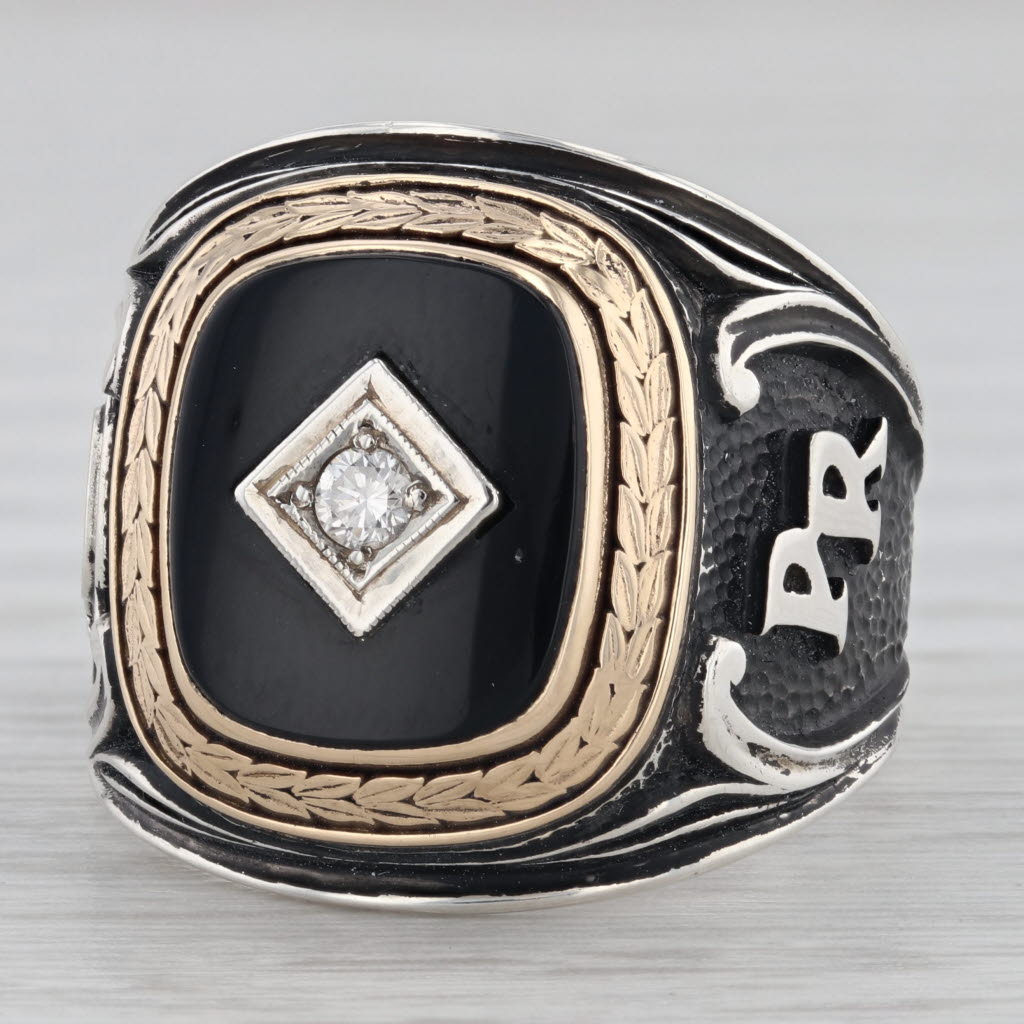 Dark Slate Gray 20 Year Roadway Trucker Men's Sterling Silver Onyx Diamond Size 11.25 Ring