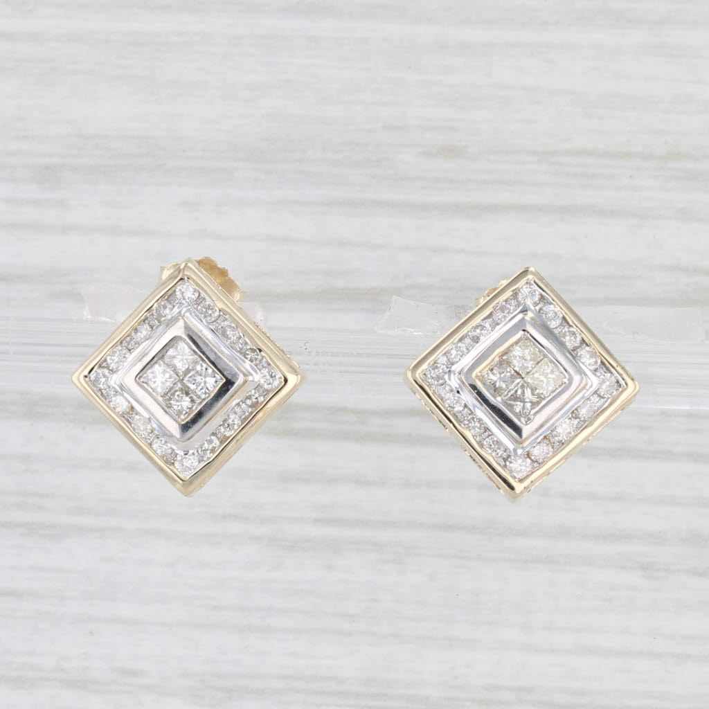 Light Gray 0.60ctw Square Diamond Stud Earrings 10k Yellow Gold