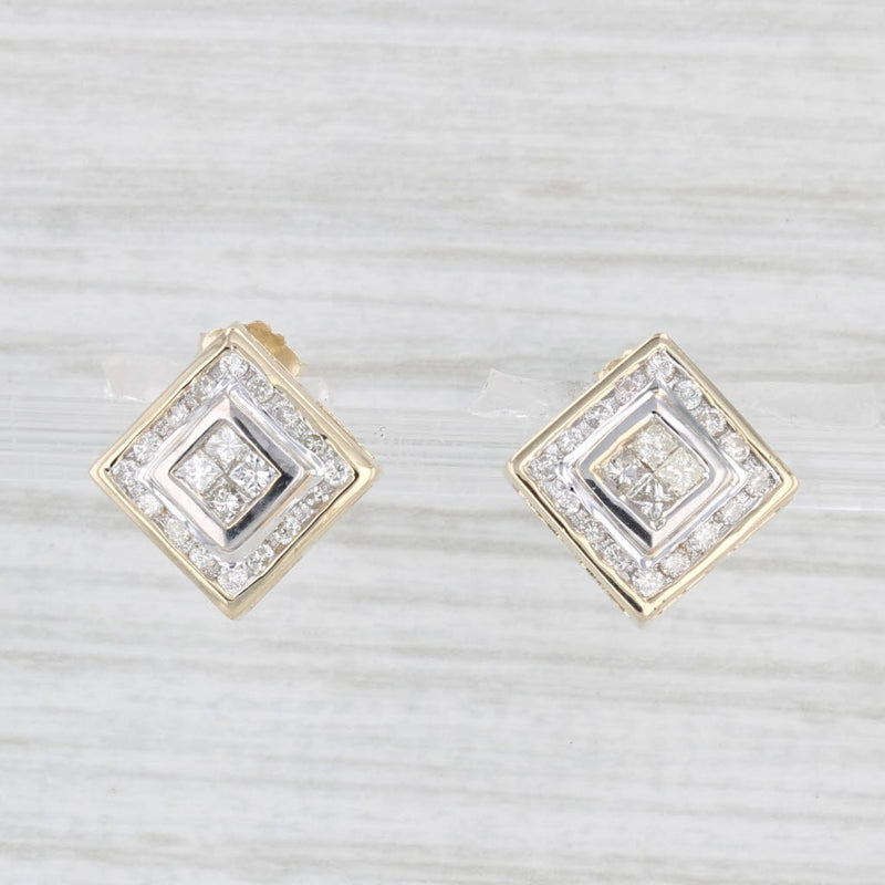 0.60ctw Square Diamond Stud Earrings 10k Yellow Gold
