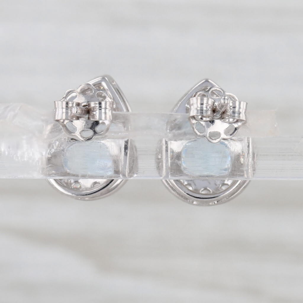 1.50ctw Aquamarine Diamond Halo Teardrop Stud Earrings 14k White Gold