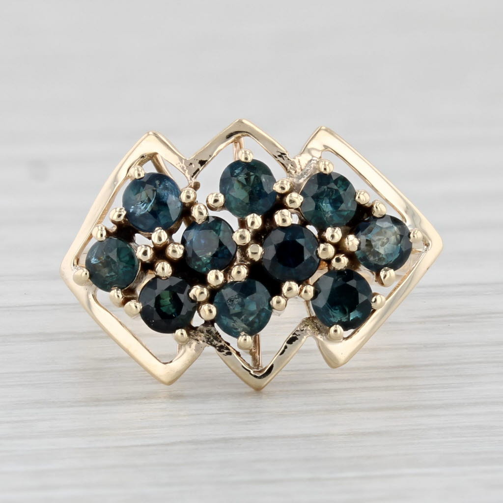 Light Gray Vintage 1.50ctw Blue Sapphire Cluster Ring 9k Yellow Gold Size 4.5