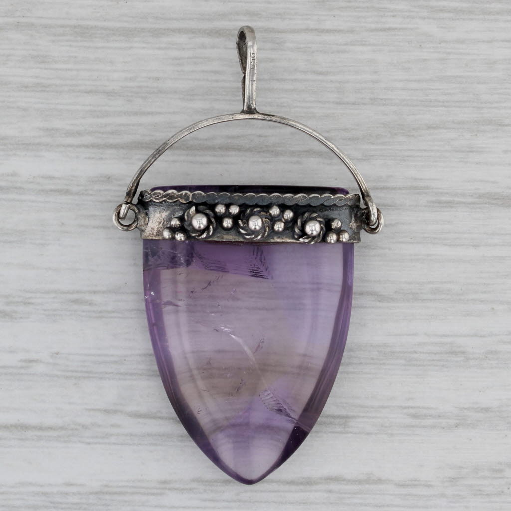 Gray Amethyst Statement Pendant Sterling Silver Vintage