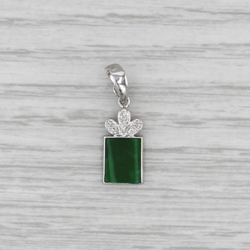 Kosmochlor Jade Diamond Pendant 18k White Gold Flower Drop Clip Bail