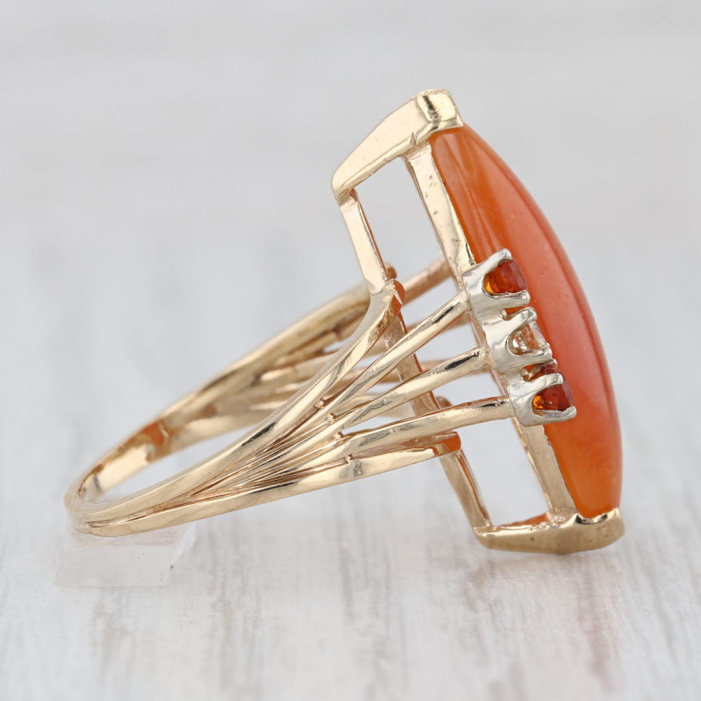 Orange Jadeite Jade Citrine Diamond Ring 14k Yellow Gold Size 7