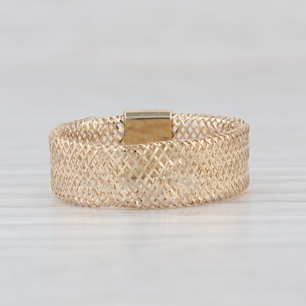 Flexible Mesh Ring 14k Yellow Gold Size 7-9 Adjustable Band Light Weight