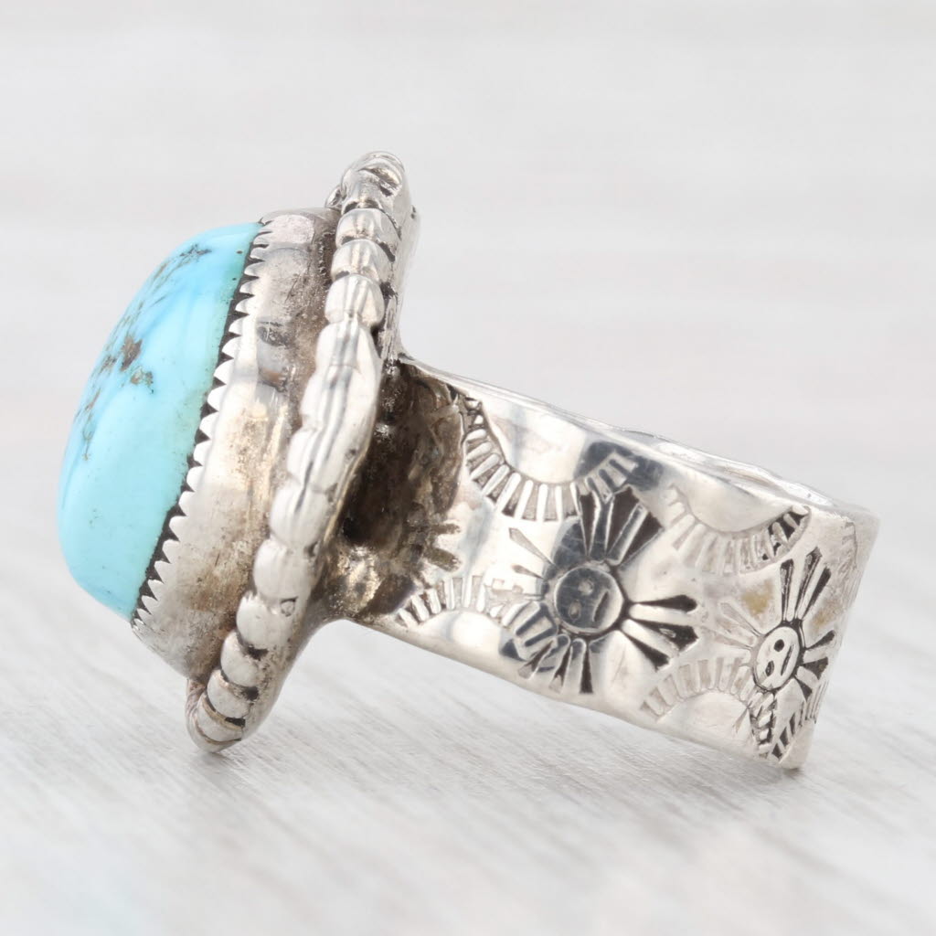 Light Gray Native American Turquoise Cabochon Ring Sterling Silver Size 5.75 Vintage
