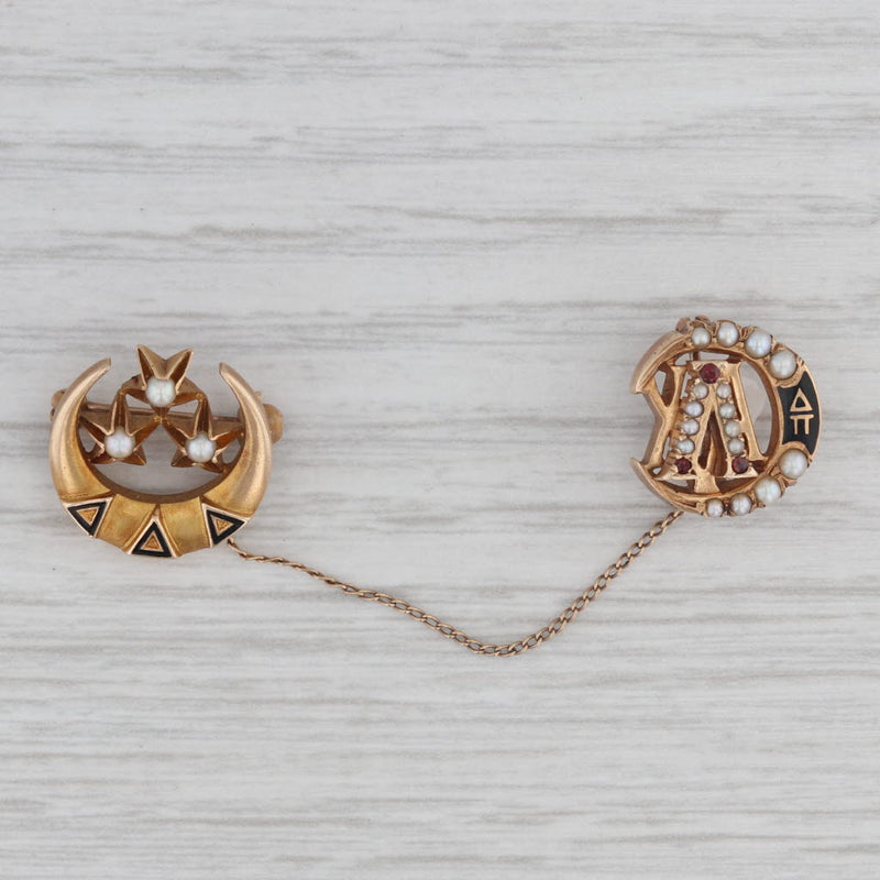 Vintage Sweetheart Badges Tri Delta Lambda Chi Alpha 14k Gold Pearl Garnet