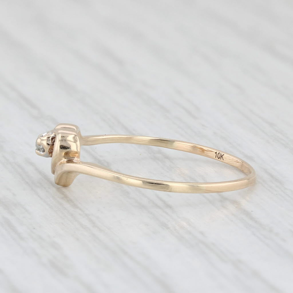 Light Gray Diamond Accented Heart Ring 10k Yellow Gold Size 4.5 Petite Bypass Band