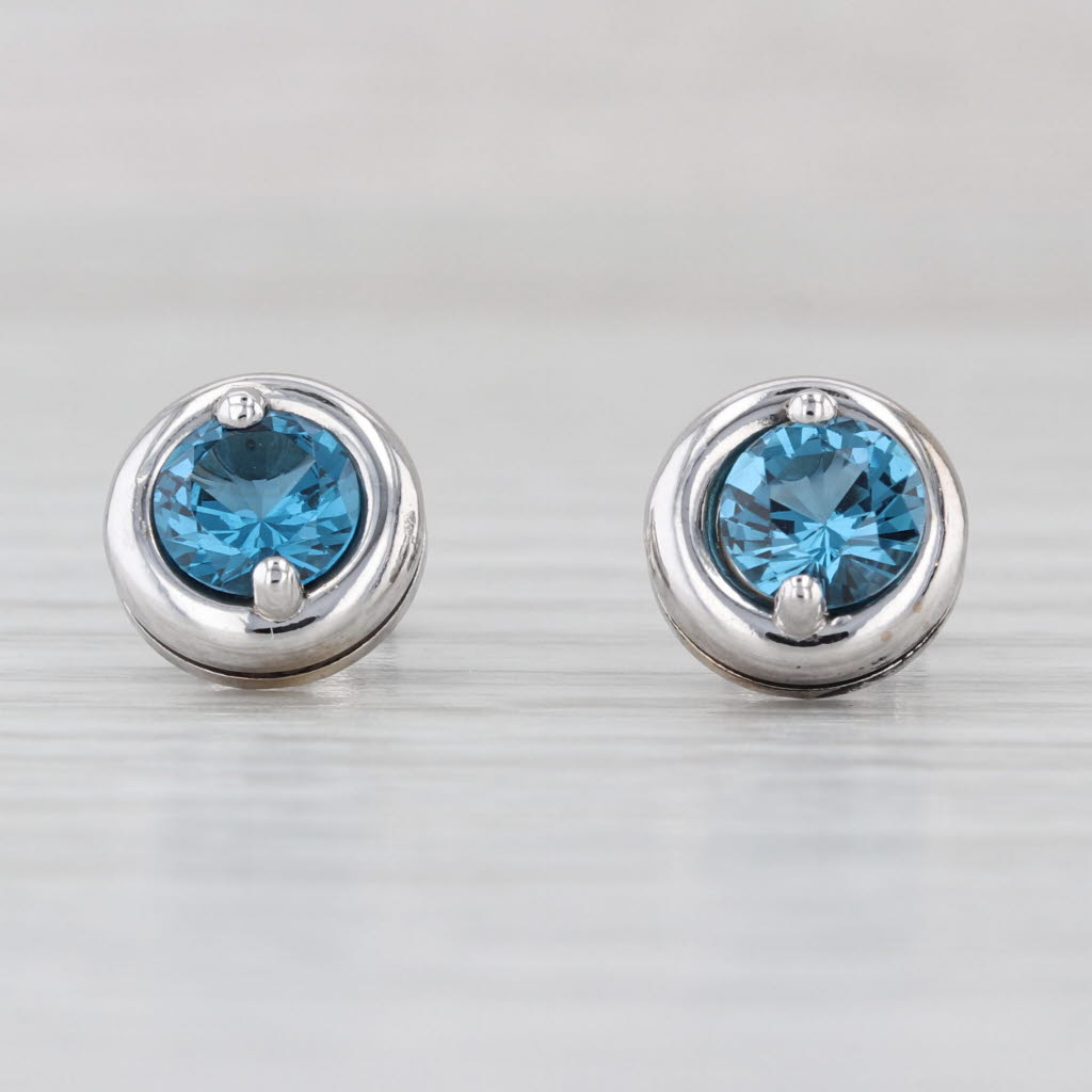 2ctw Round Blue Topaz Solitaire Stud Earrings 14k White Gold Studs