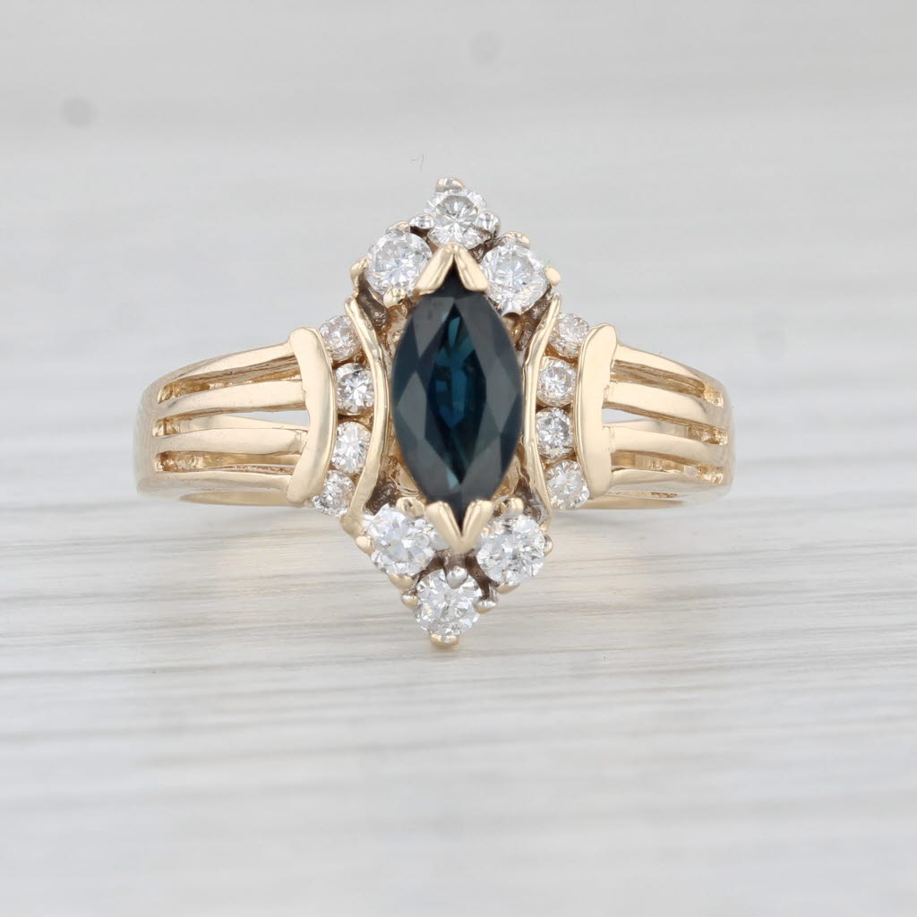 Light Gray 1.05ctw Marquise Blue Sapphire Diamond Ring 14k Yellow Gold Size 5.5