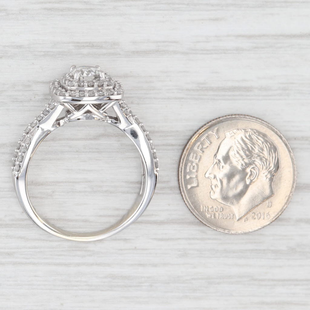 Light Gray 0.86ctw Round Diamond Double Halo Engagement Ring 14k White Gold Size 7.25