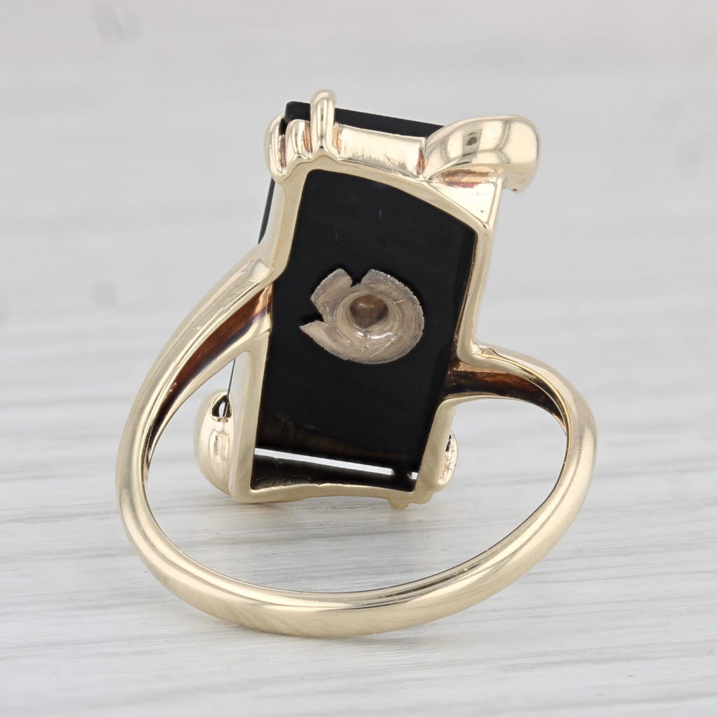 Light Gray Vintage Onyx Diamond Signet Ring 10k Yellow Gold Size 6