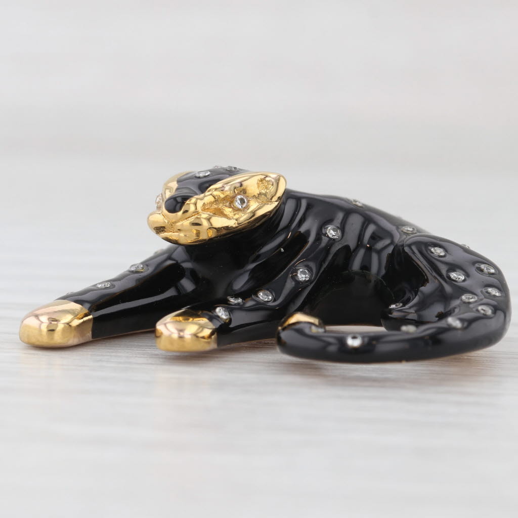 Light Gray 0.15ctw Diamond Leopard Slide Pendant 14k Yellow Gold Enamel Statement