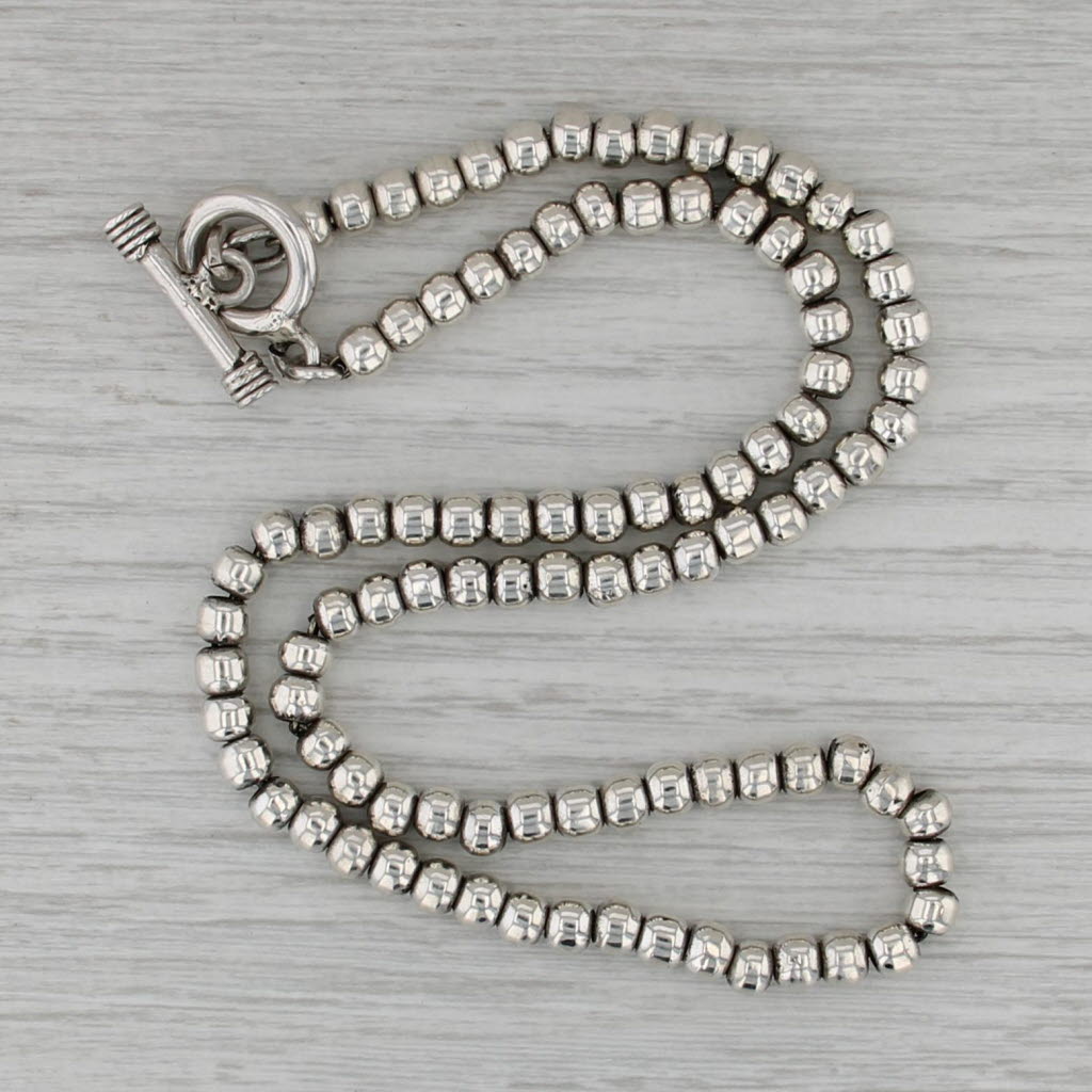 Bead Necklace Toggle Clasp Sterling Silver 17" 5mm