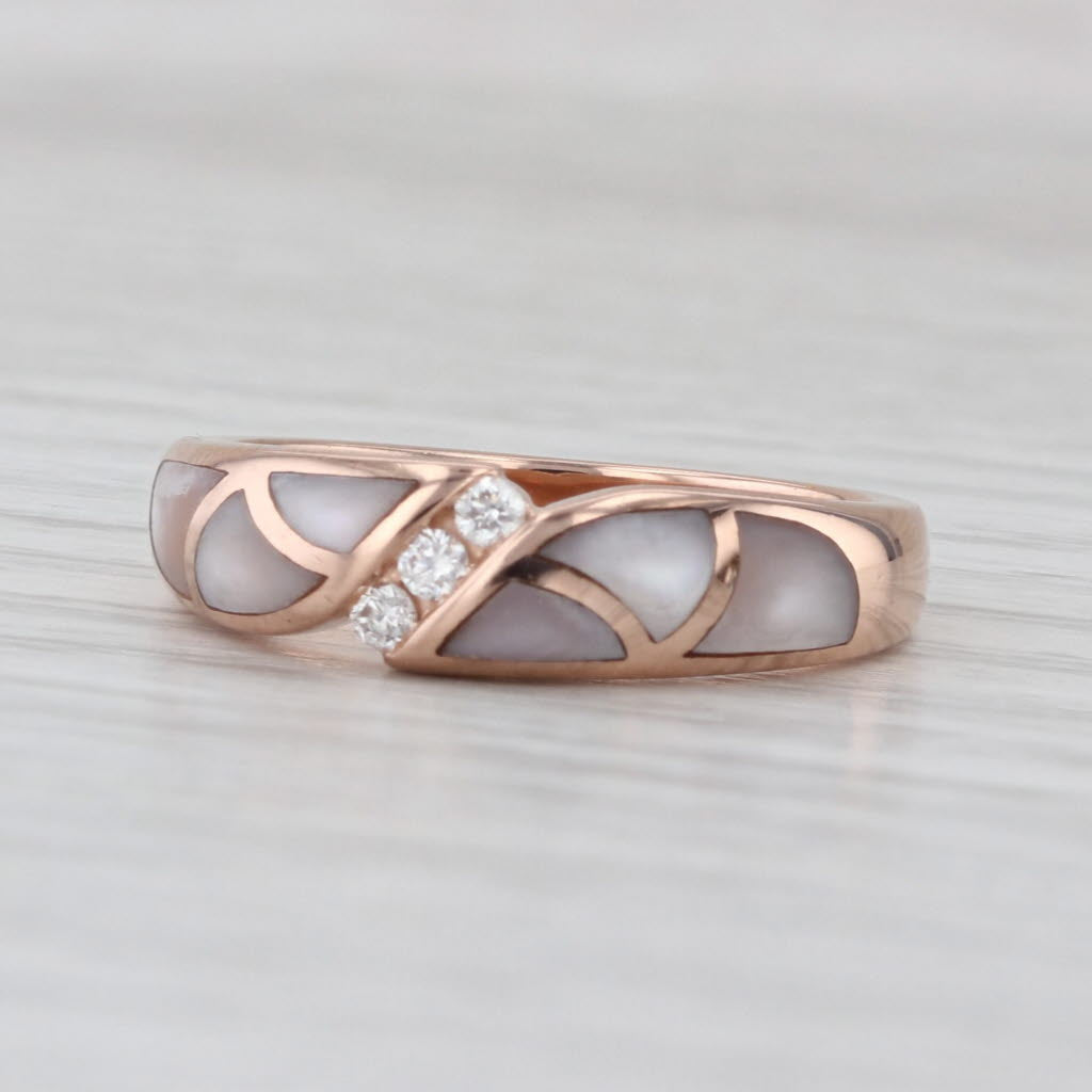 Kabana Diamond Mother of Pearl Ring 14k Rose Gold Size 7 Stackable Band