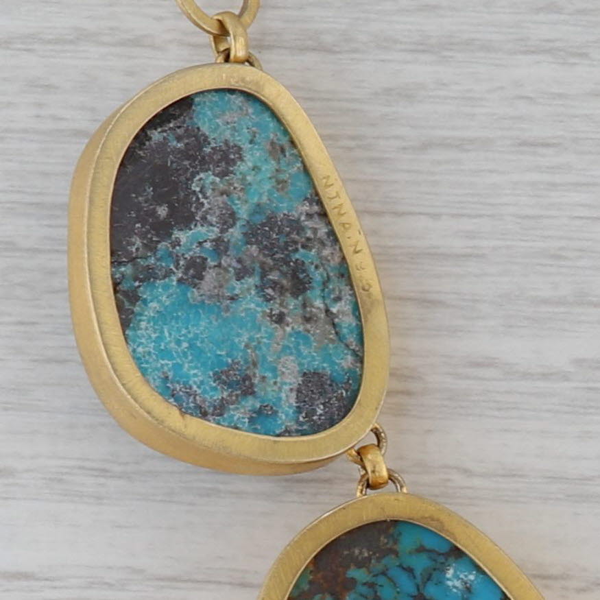 New Nina Wynn Turquoise Statement Necklace Sterling Gold Vermeil 20" Wisdom