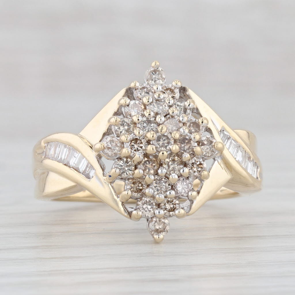 Light Gray 0.96ctw Diamond Cluster Ring 10k Yellow Gold Size 8.25