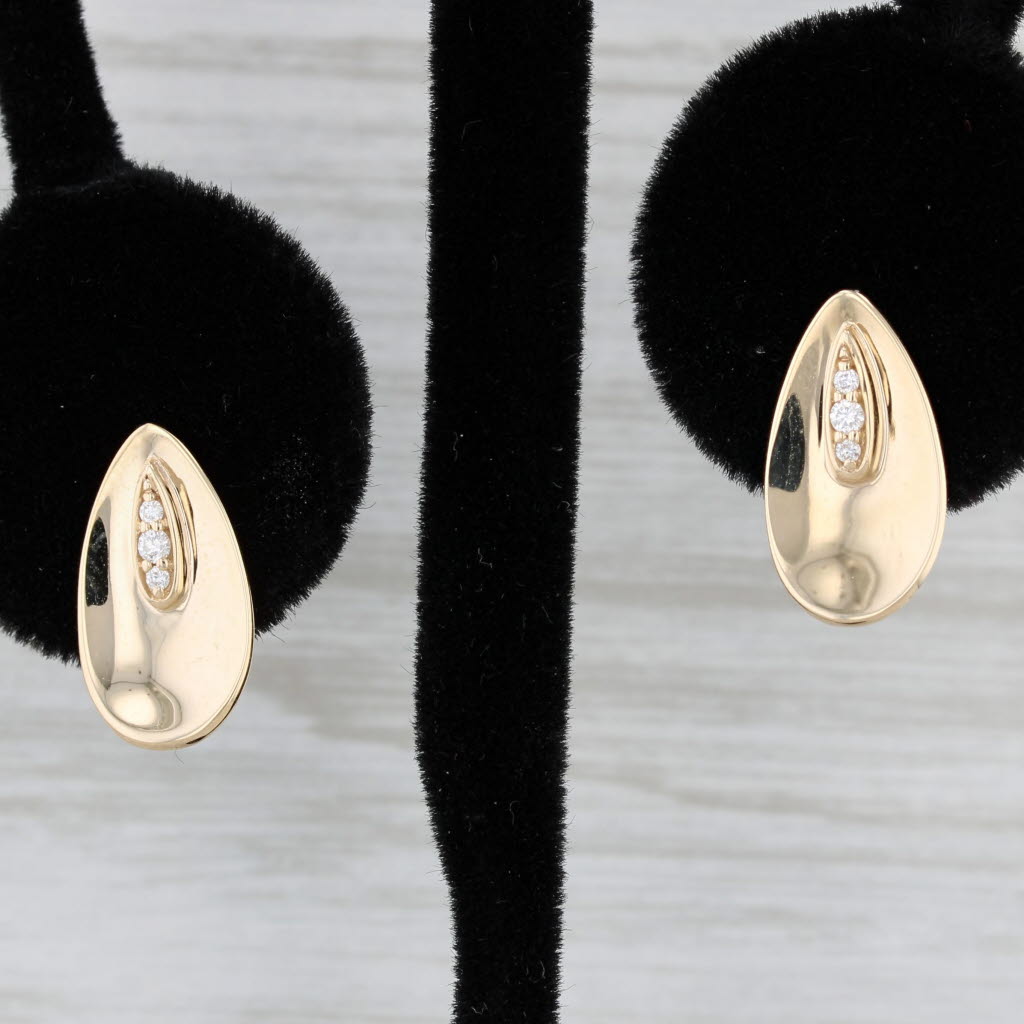 Black New Diamond Teardrop Stud Earrings 14k Yellow Gold