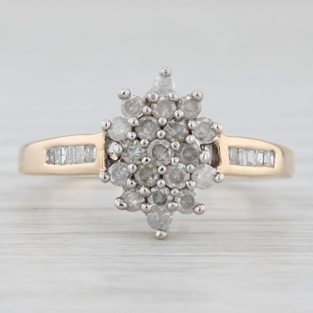 Light Gray 0.36ctw Diamond Cluster Ring 10k Yellow Gold Size 7 Engagement