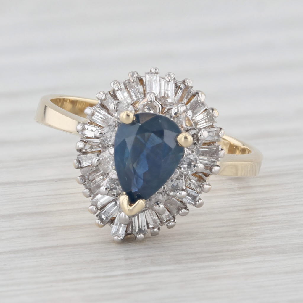 Light Gray 1.05ctw Blue Sapphire Diamond Halo Ring 14k White Yellow Gold Size 5.5