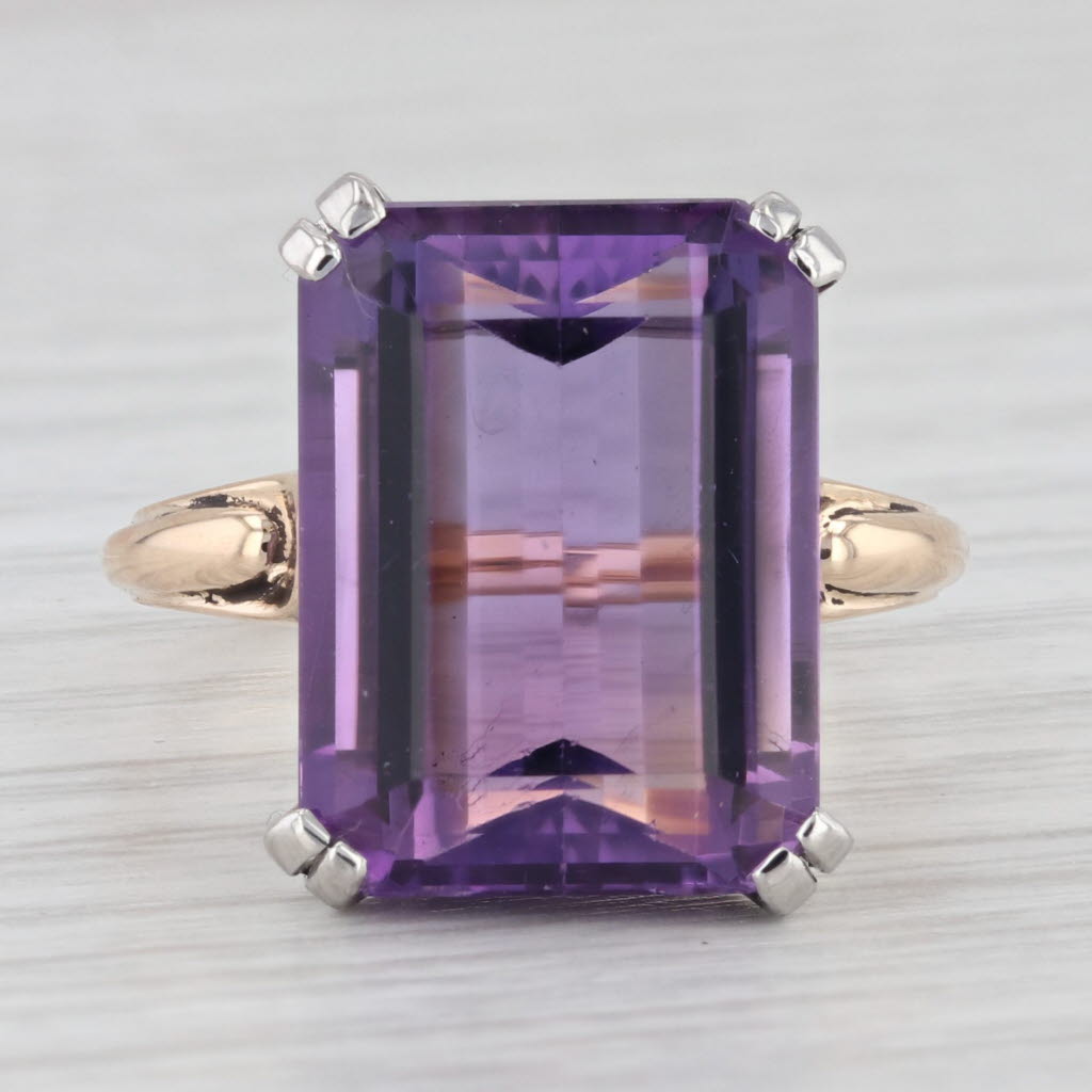 Light Gray 10.30ct Amethyst Solitaire Ring 14K Gold Palladium Size 8 Vintage Church & Co