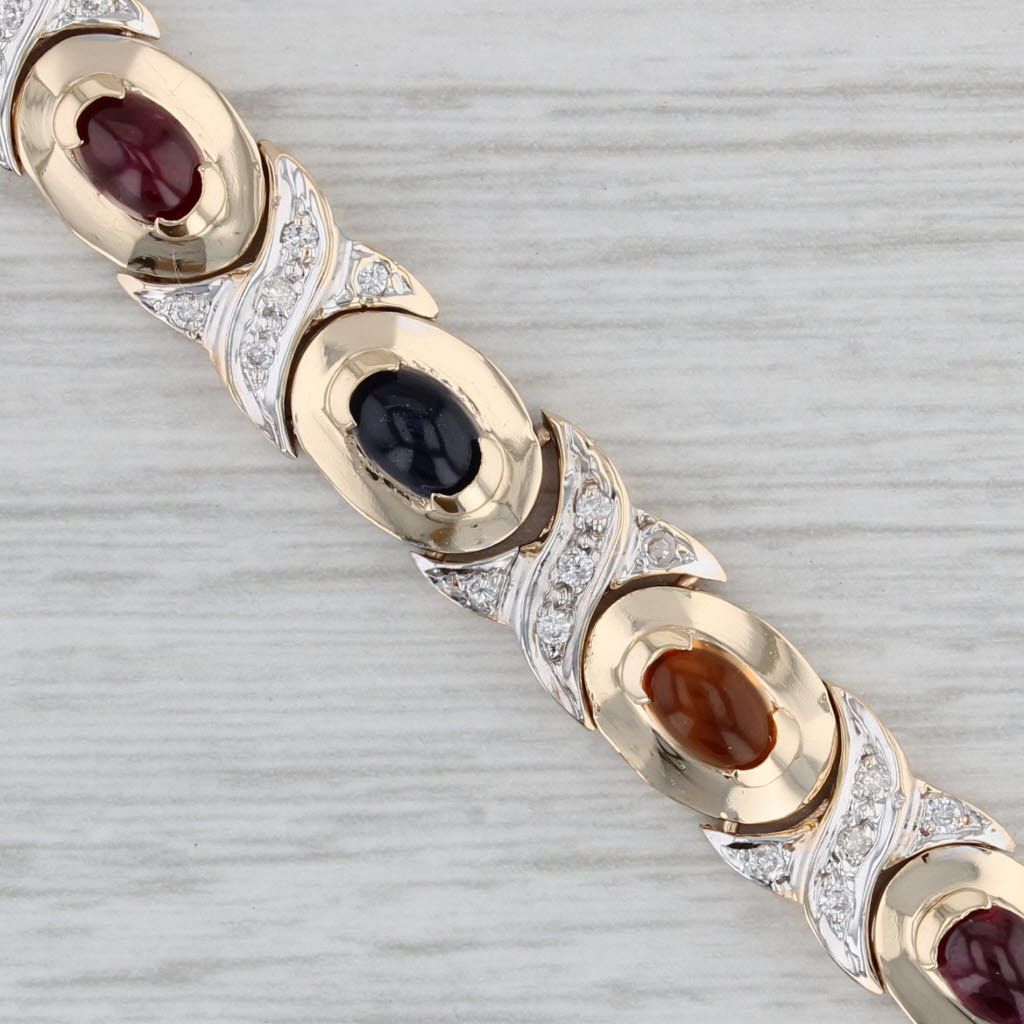 Gray Gemstone Bracelet 14k Yellow Gold 6.75" 8.1mm Diamond Iolite Ruby Citrine