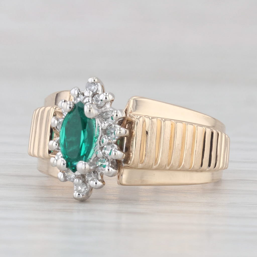 Light Gray 0.47ctw Lab Created Emerald Diamond Halo Ring 14k Gold Beveled Band Size 6.5