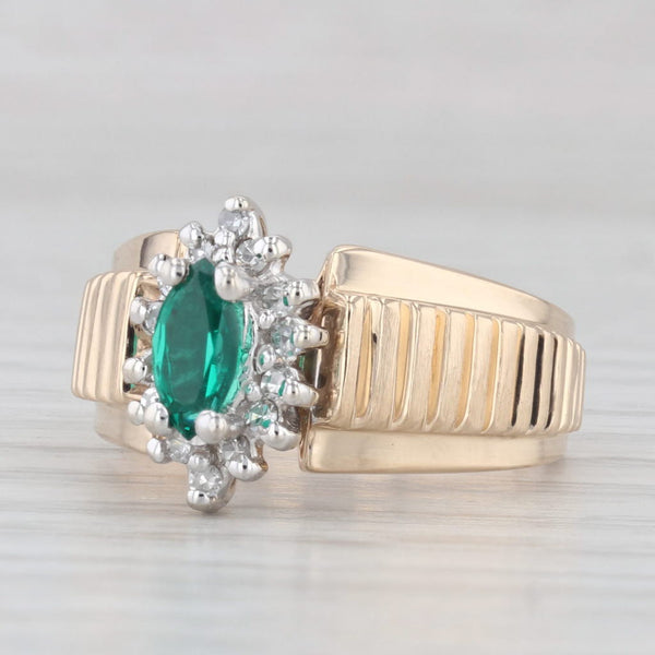 0.47ctw Lab Created Emerald Diamond Halo Ring 14k Gold Beveled Band Size 6.5